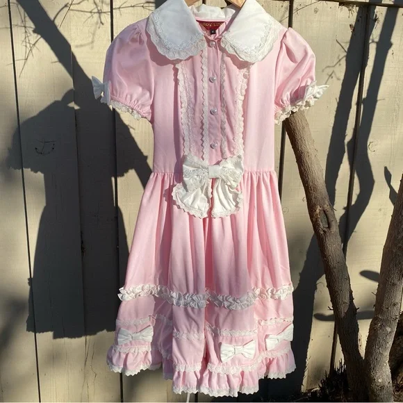 Pink Lolita Ruffled Lace-up Dress from Bodyline Tokyo Japan Harajuku Kawaii - Picture 1 of 10